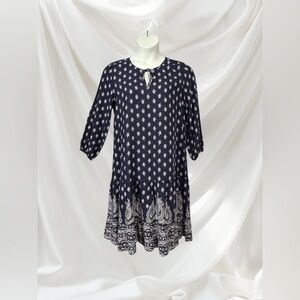 NWOT, LOIS, Navy Blue Viscose Tunic Dress With Pattern, XL